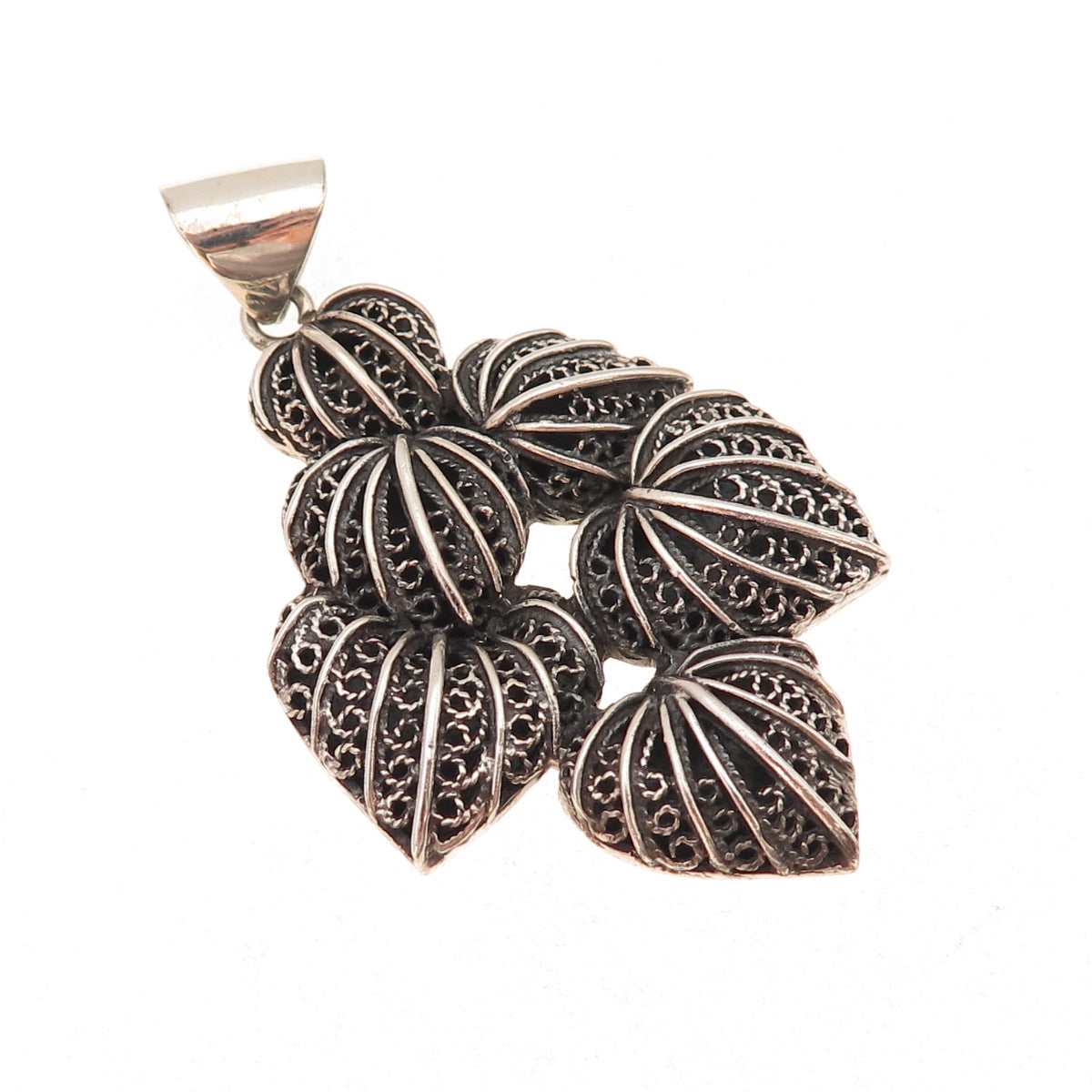 950 Silver Vintage Filigree Cluster Heart Oxidized Pendant