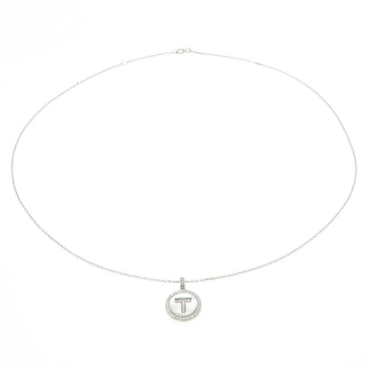 925 Sterling Silver Round-Cut C Z Letter "T" Initial Cable Chain Necklace 16-18"
