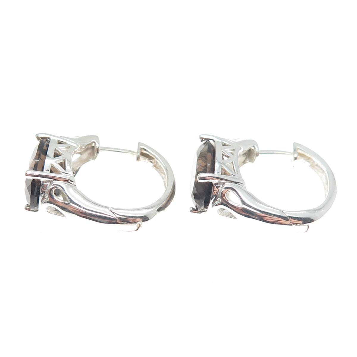 ROSS SIMONS 925 Sterling Silver Vintage Real Smoky Quartz Hoop Earrings