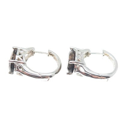 ROSS SIMONS 925 Sterling Silver Vintage Real Smoky Quartz Hoop Earrings