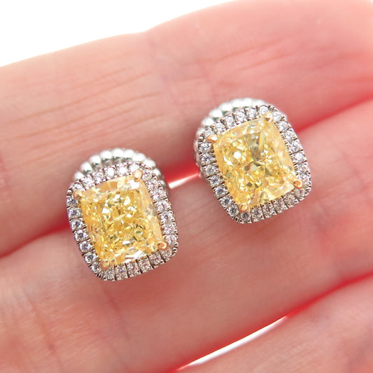 925 Sterling Silver Radiant-Cut Canary & Round-Cut White C Z Earrings