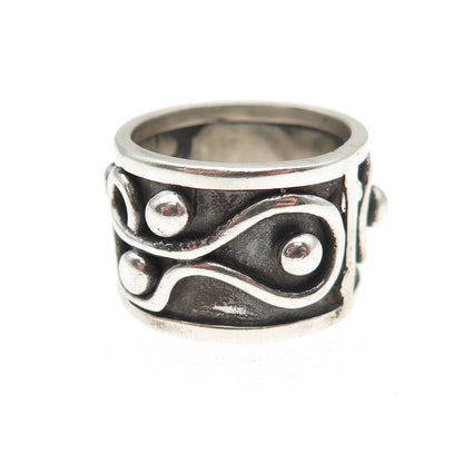925 Sterling Silver Vintage Modernist Oxidized Wide Band Ring Size 5.25