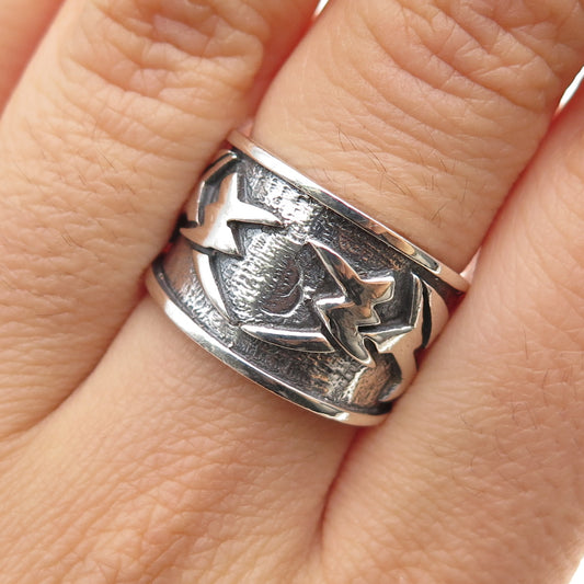 925 Sterling Silver Vintage Wire Brutalist Oxidized Biker Ring Size 7
