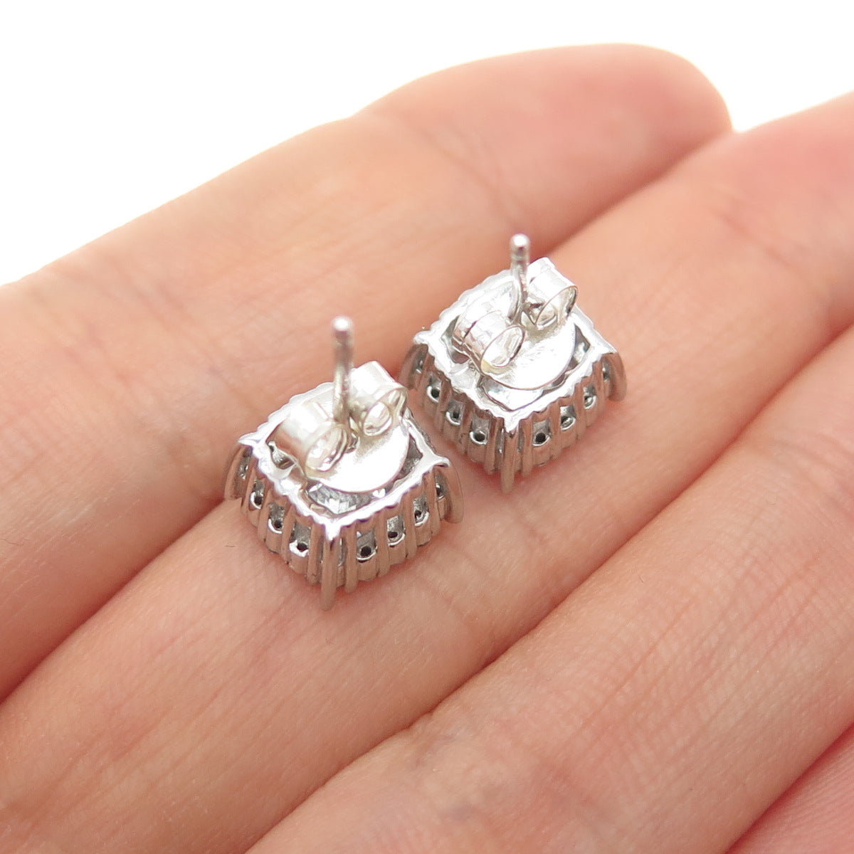 925 Sterling Silver Cushion & Round-Cut C Z Stud Earrings