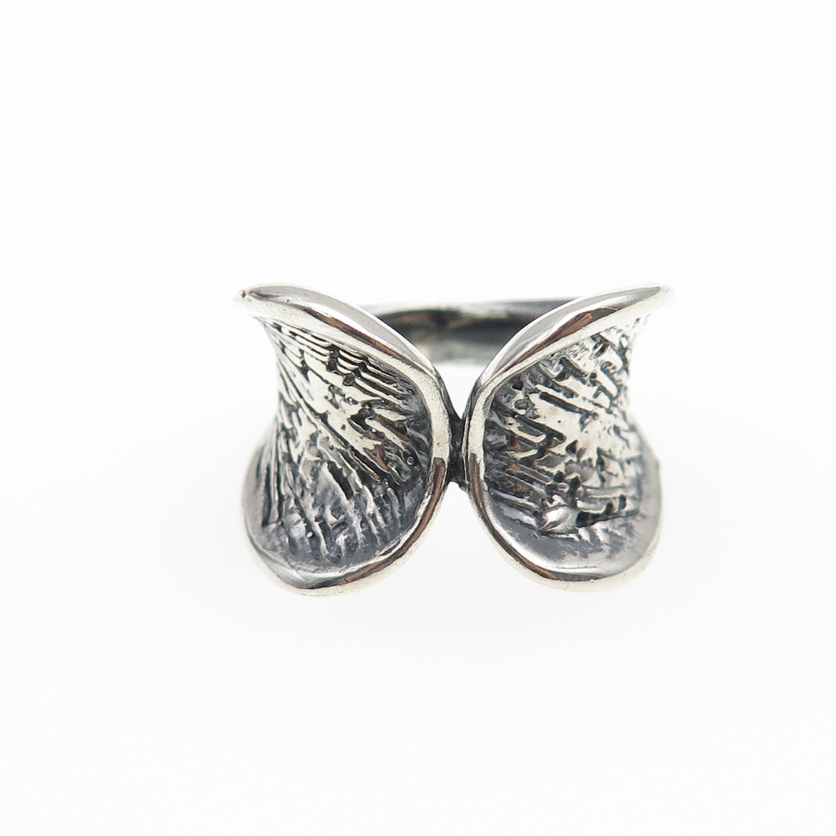 925 Sterling Silver Vintage Modernist Hug Oxidized Ring Size 6.75