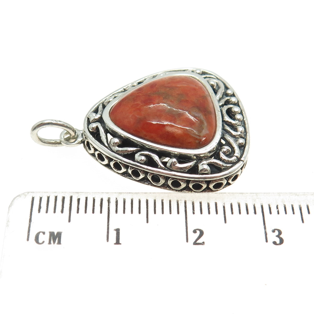 925 Sterling Silver Vintage Real Picture Jasper Gemstone Ornate Pendant