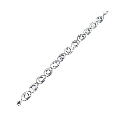 925 Sterling Silver Vintage Real Amethyst Gem Oval Link Oxidized Bracelet 7"