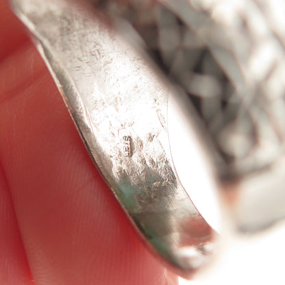 925 Sterling Silver Vintage Real Turquoise Diamond-Cut Oxidized Ring Size 9.75