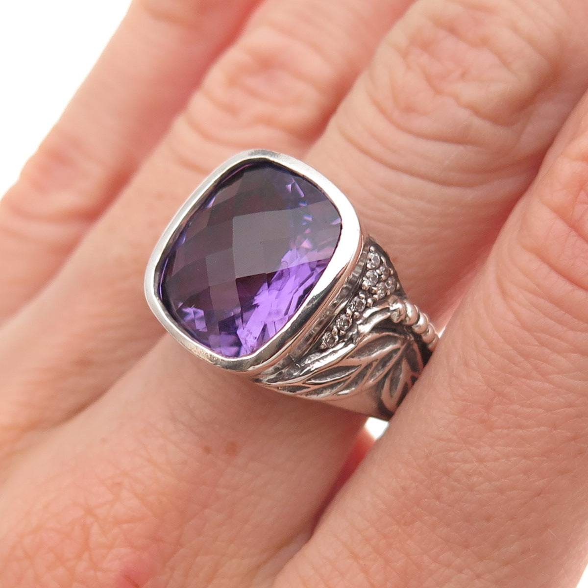 Seiden Gang Sterling Silver Vintage Real Amethyst & C Z Butterfly Ring Size 8