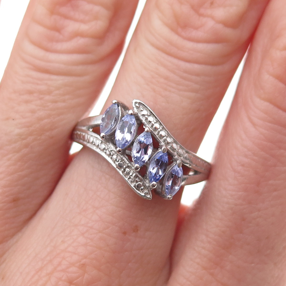 Chuck Clemency 925 Sterling Silver Real Marquise-Cut Tanzanite Ring Size 6.75