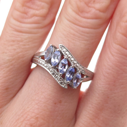 Chuck Clemency 925 Sterling Silver Real Marquise-Cut Tanzanite Ring Size 6.75