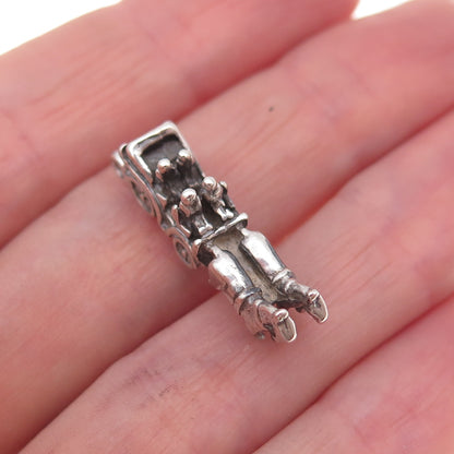 925 Sterling Silver Vintage Carriage Oxidized 3D Charm Pendant