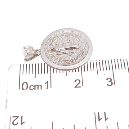 925 Sterling Silver Vintage Mexico Saint Benedict Religious Medal Charm Pendant
