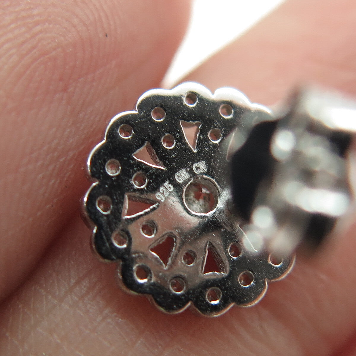 925 Sterling Silver Round-Cut Shaped C Z Snowflake Stud Earrings