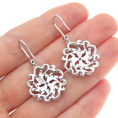 SAI 925 Sterling Silver Round-Cut C Z Flower Dangle Earrings