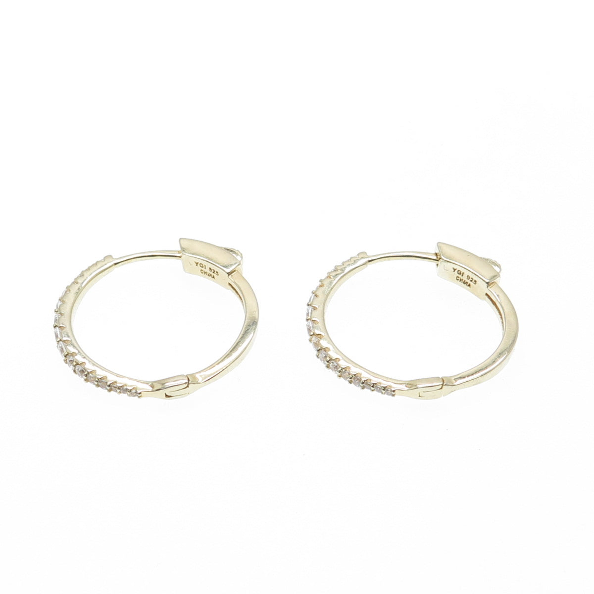925 Sterling Silver Gold Plated Round-Cut Graduated C Z Hoop Earrings