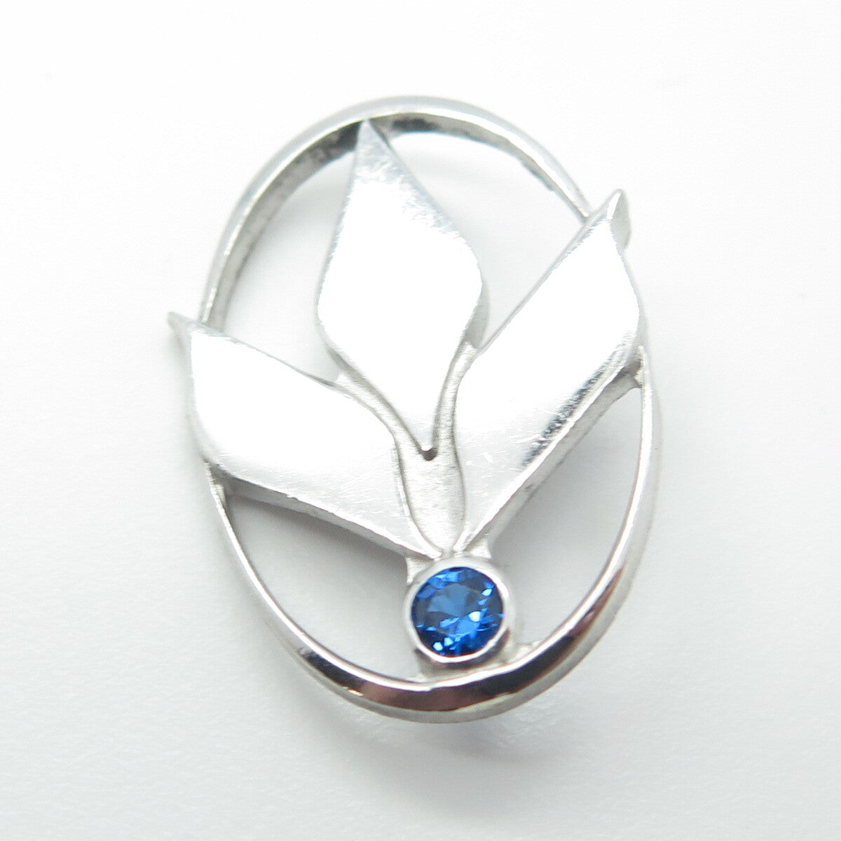 925 Sterling Silver CTO Vintage Blue C Z Floral Oval Pin Brooch