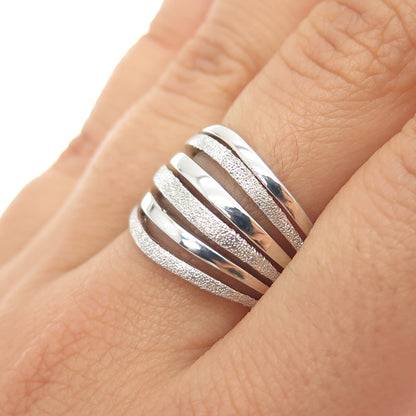 925 Sterling Silver Vintage Diamond-Illusion Modernist Multi-Row Ring Size 8