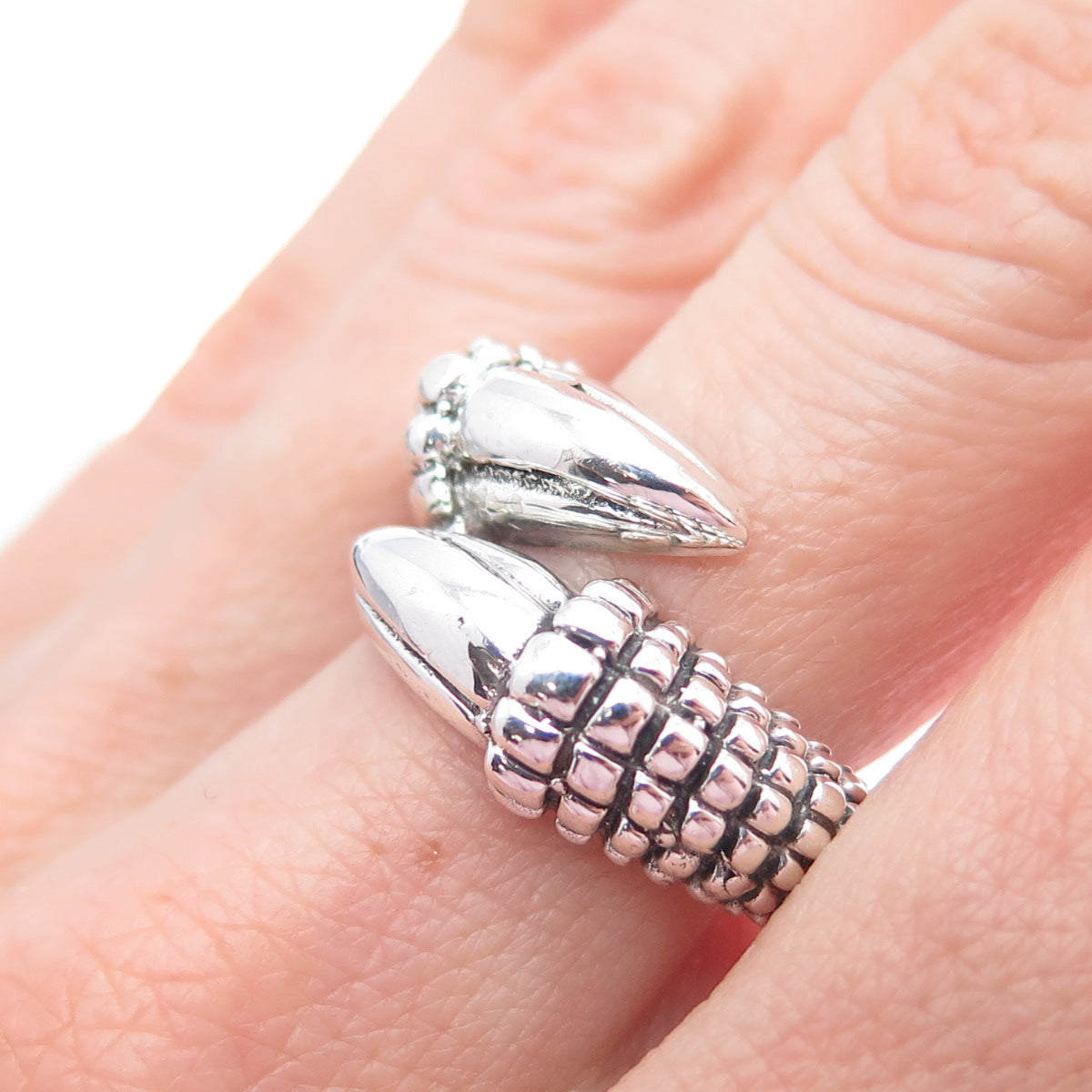 925 Sterling Silver Vintage Dragon Claw Bypass Ring Size 9.25