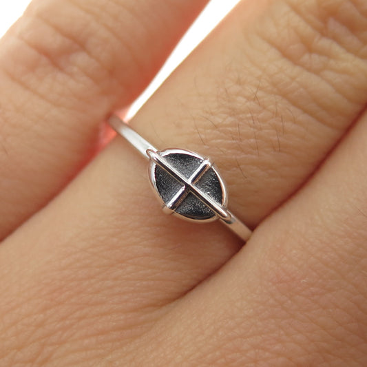 HAGIT GORALI 925 Sterling Silver Vintage Modernist Cross Oxidized Ring Size 6