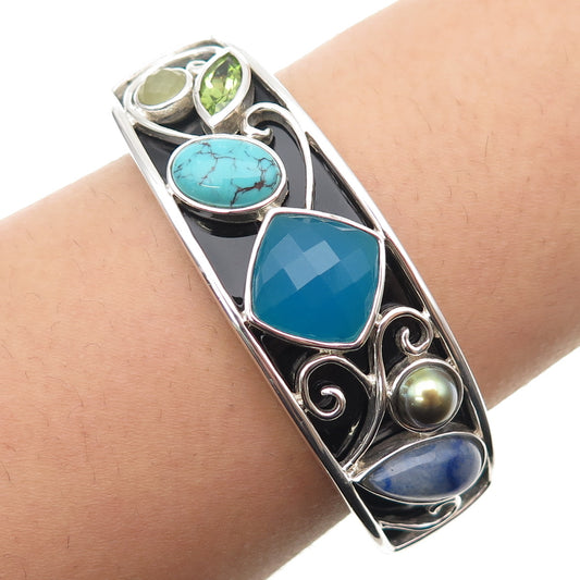 Whitney Kelly 925 Sterling Silver Vintage Multi-Color Gem & Pearl Bracelet 7"