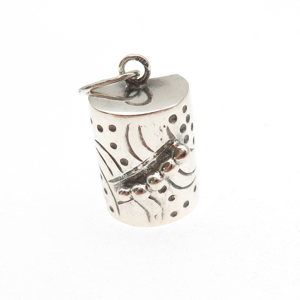 925 Sterling Silver Vintage Modernist Beaded Mini Charm Pendant