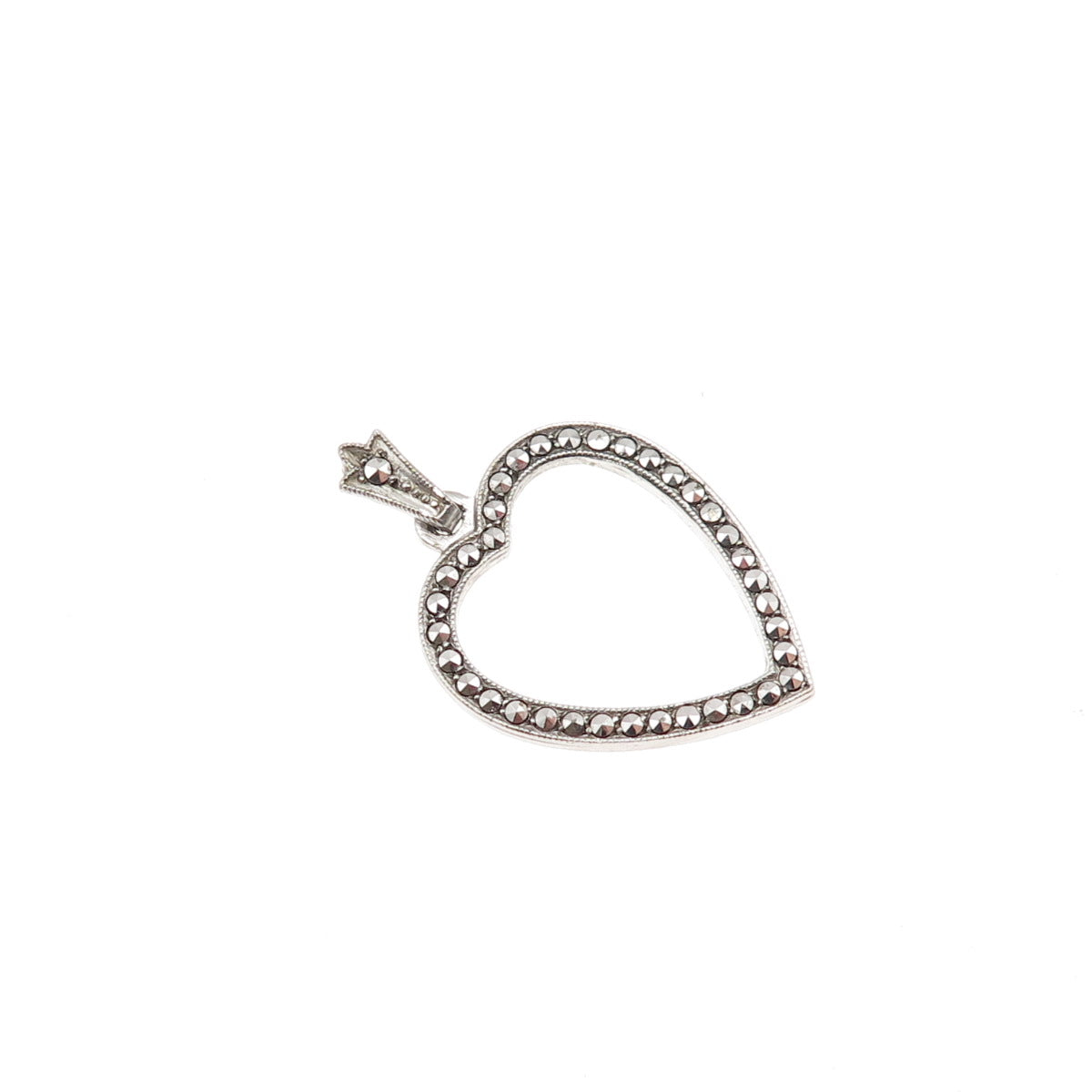 Masha 925 Sterling Silver Antique Art Deco Real Marcasite Heart Charm Pendant