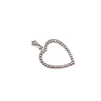 Masha 925 Sterling Silver Antique Art Deco Real Marcasite Heart Charm Pendant
