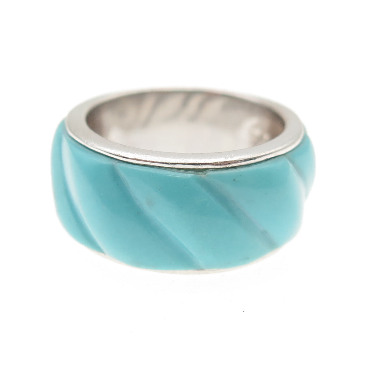 JS JOSEPH SCHMID 925 Sterling Silver Vintage Real Turquoise Band Ring Size 5.25