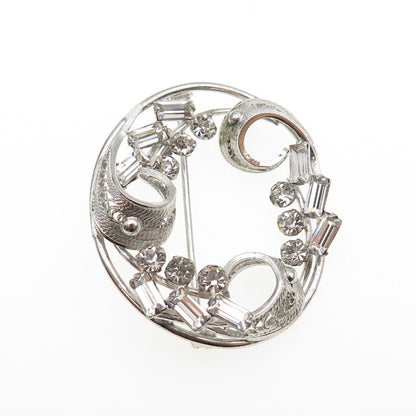 CARL ART Sterling Silver Antique Art Deco Rhinestone Floral Filigree Pin Brooch