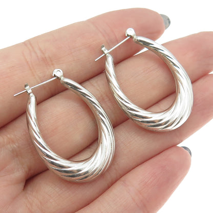 925 Sterling Silver Modernist Twisted Puffy Hoop Earrings