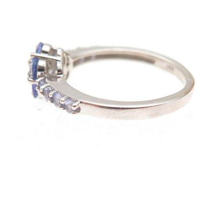 Chuck Clemency 925 Sterling Silver Real Round-Cut Tanzanite Floral Ring Size 8