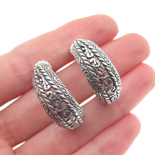 Carolyn Pollack 925 Sterling Silver Vintage Floral Ornate Hoop Earrings