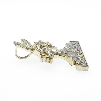 925 Sterling Silver Gold Plated Round-Cut C Z Broken Arrow Culture Pendant