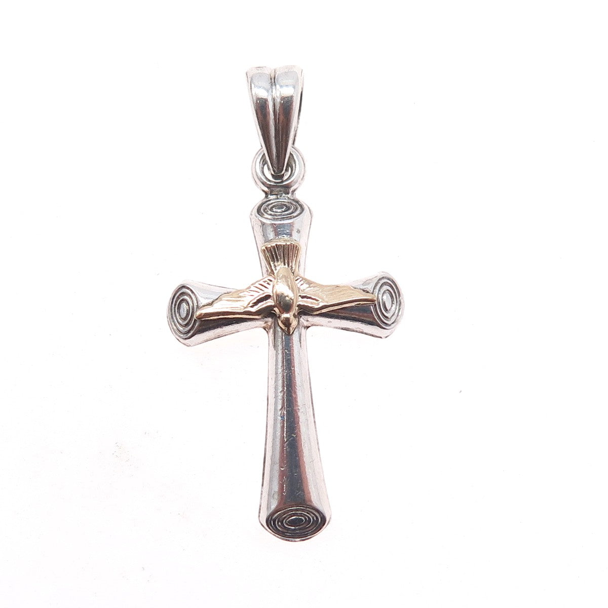 925 Sterling Silver 14K Gold Vintage Holy Spirit Cross Charm Pendant