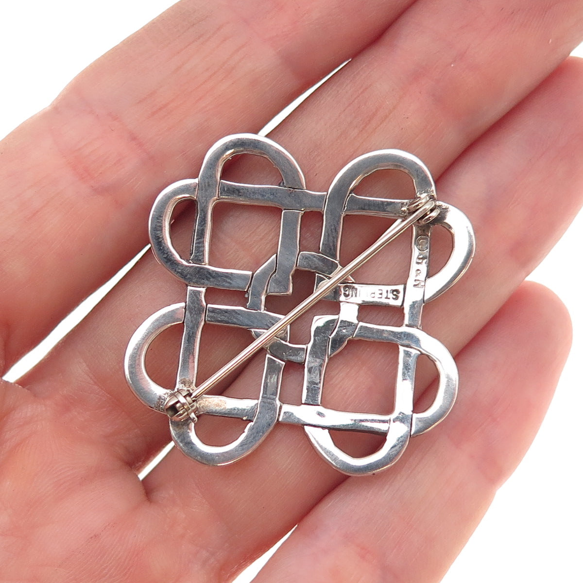 Hand & Hammer 925 Sterling Silver Vintage Heart Celtic Knot Oxidized Pin Brooch
