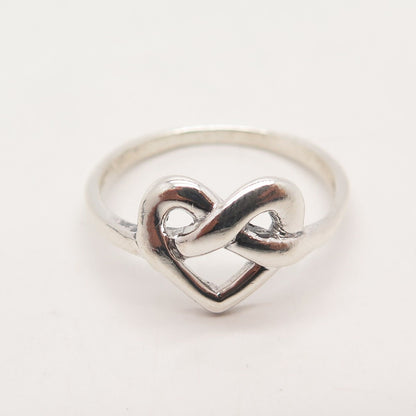 925 Sterling Silver Vintage Heart Knot Ring Size 8