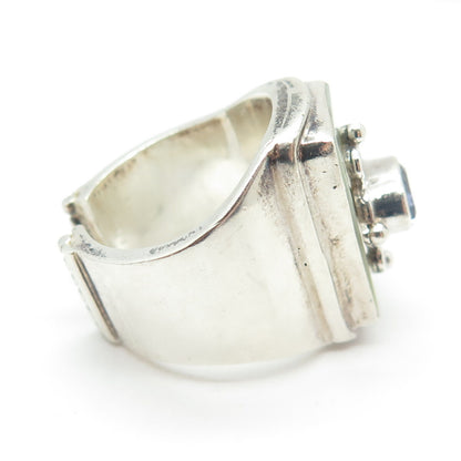 SAJEN 925 Sterling Silver Vintage Real Iolite MOP Swirl Adjustable Ring Size 6.5