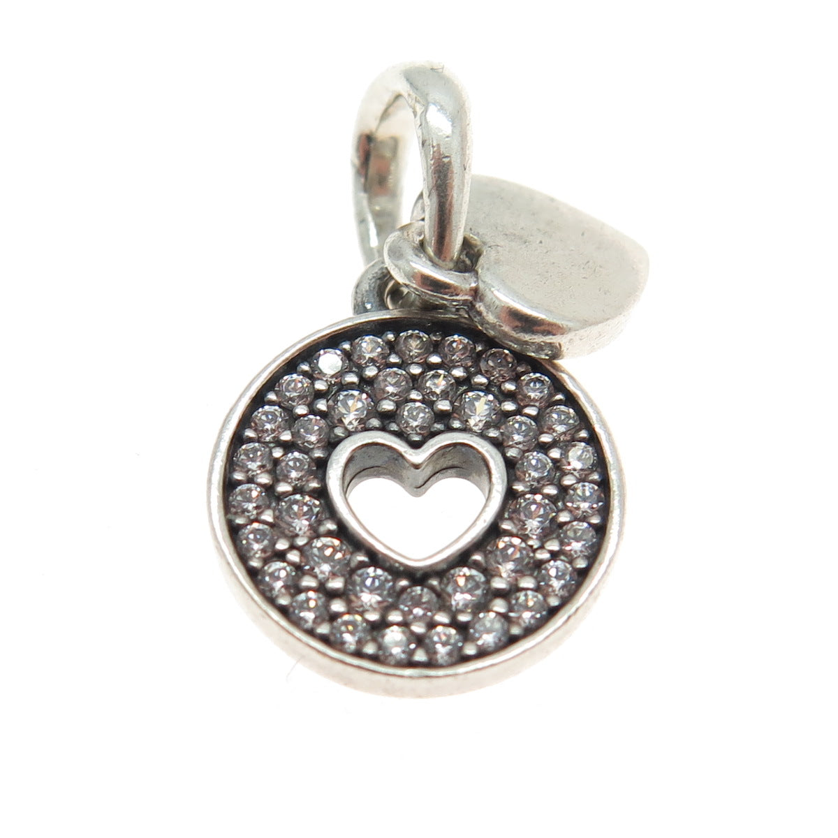 PANDORA 925 Sterling Silver C Z Heart Dangle Pendant