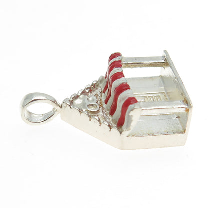 925 Sterling Silver Vintage Red & White Enamel OG House Porch Charm Pendant