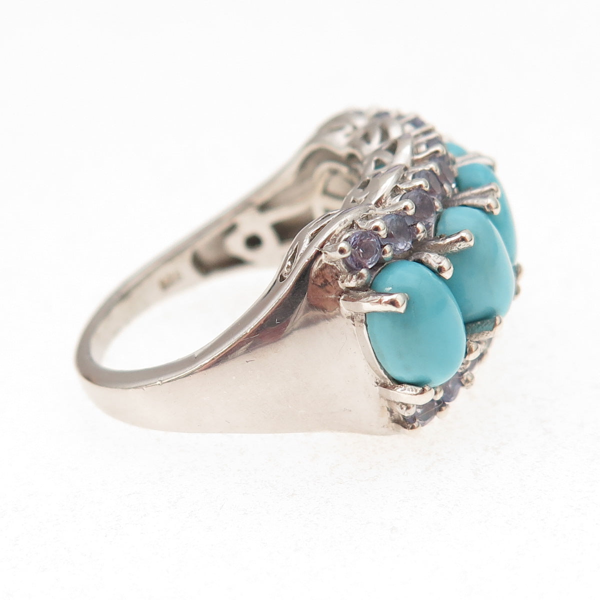 Chuck Clemency 925 Sterling Silver Real Turquoise & Tanzanite Ring Size 8.25