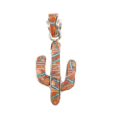 Old Pawn 925 Sterling Silver Vintage Spiny Oyster Shell & Opal Cactus Pendant