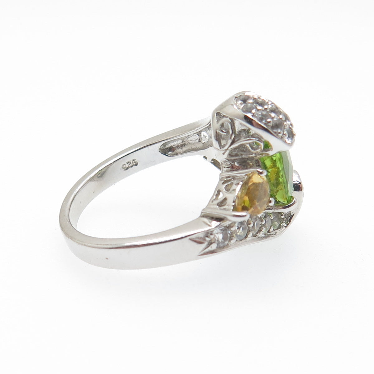 925 Sterling Silver Real Light Blue Topaz Peridot & Citrine Ring Size 7.25