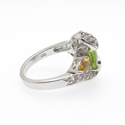 925 Sterling Silver Real Light Blue Topaz Peridot & Citrine Ring Size 7.25