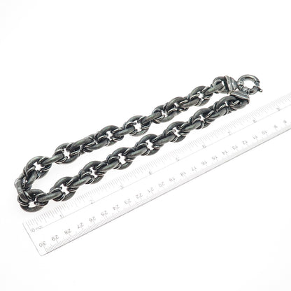 925 Sterling Vintage Italy Heavy 164.5g Modernist Oxidized Chain Necklace 16"