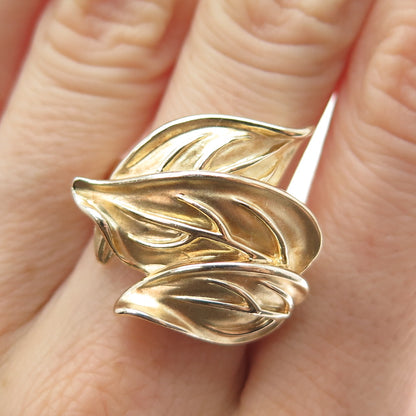 ROSS SIMONS 925 Sterling Silver Gold Plated Modernist Floral Leaf Ring Size 9
