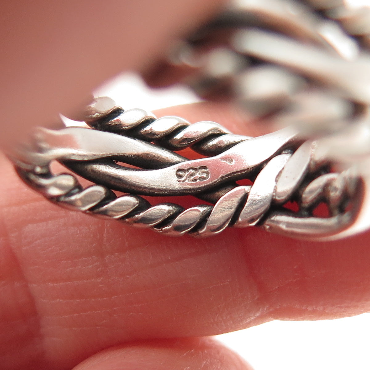 925 Sterling Silver Vintage Woven Oxidized Ring Size 8.25