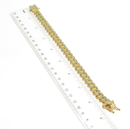 REL 925 Sterling Silver Gold Plated Round-Cut C Z Cuban Link Bracelet 8.25"
