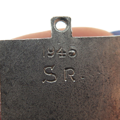 925 Sterling Silver Antique 1945 Enamel CYO Track & Field Medal Pendant