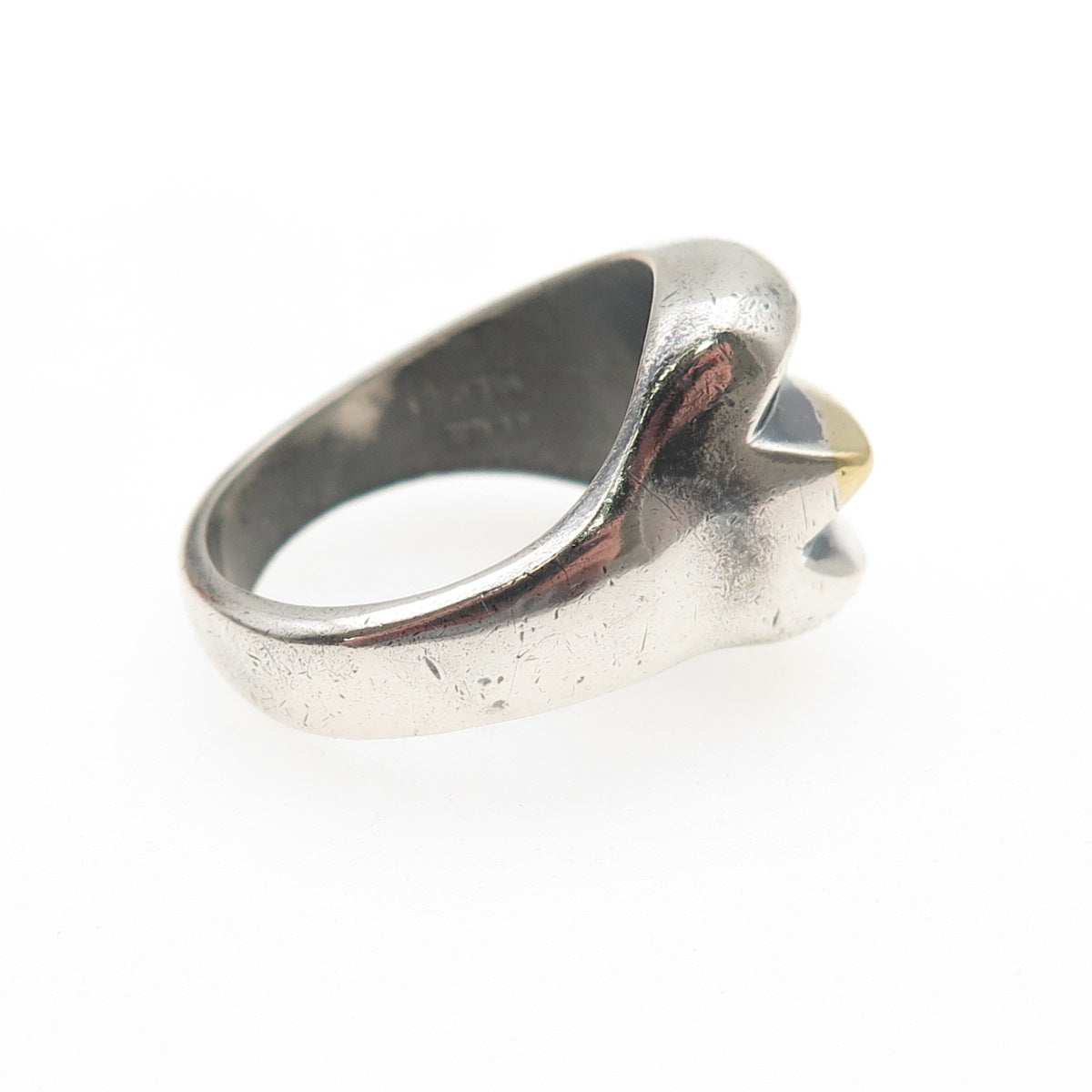 925 Sterling Silver 2-Tone Vintage Mexico Modernist Oxidized Ring Size 8.75